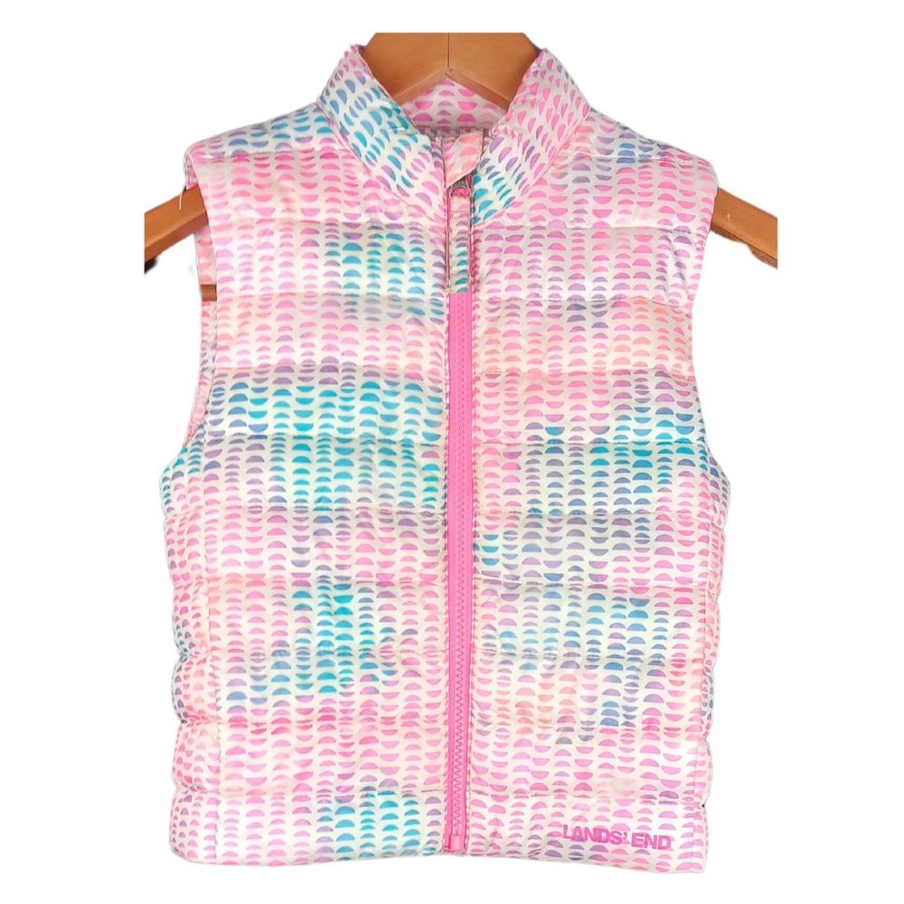 LANDS' END Multi Pastel Print Puffer Vest  Sz XXS